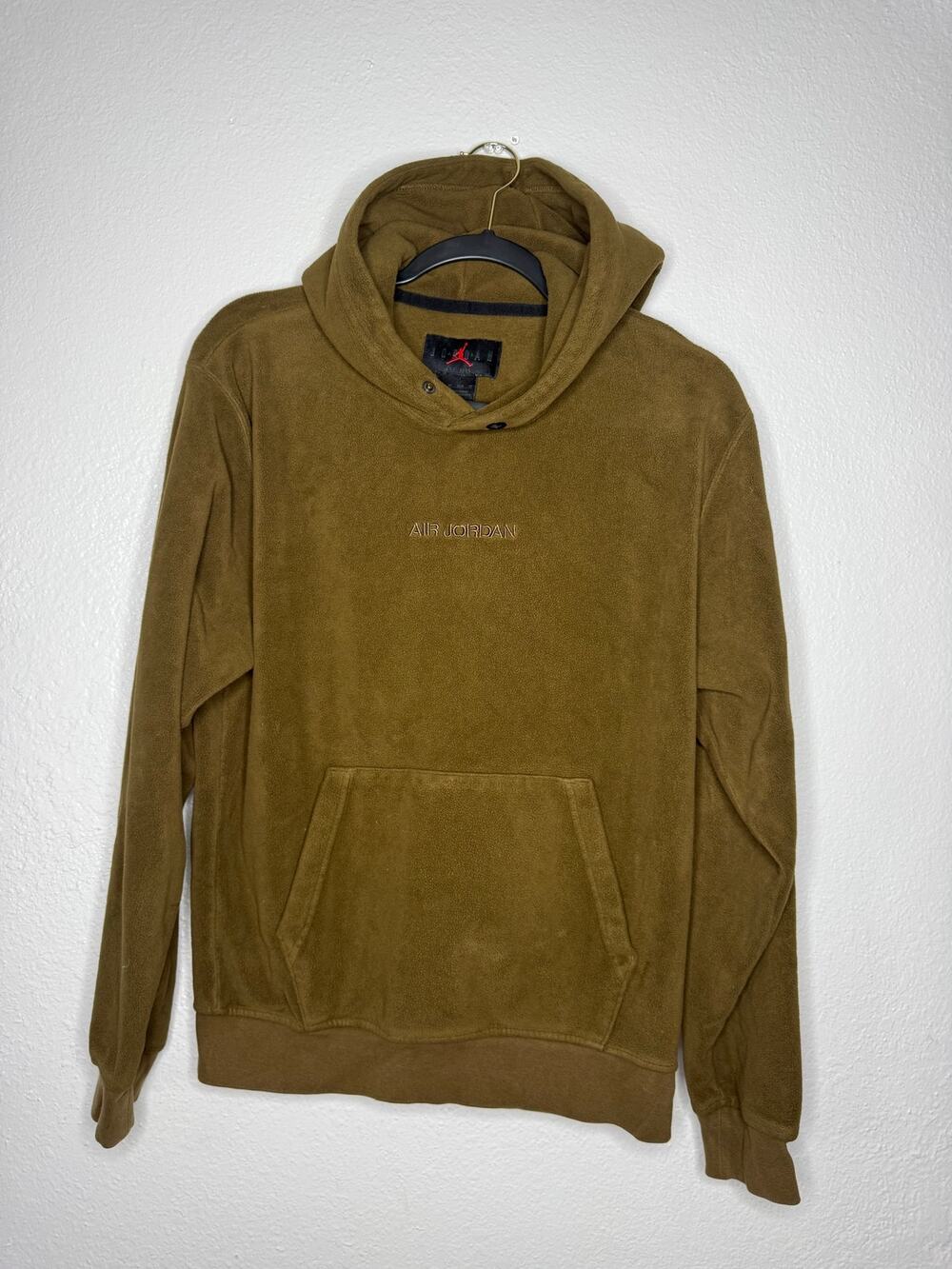 Air Jordan Flight Fleece Hoodie Womens XS Olive Green Pullover Snap Collar Logo